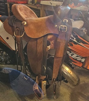 Stolen horse tack from Logan Lake displayed off horse 